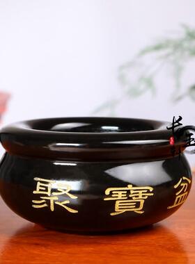 天然黑曜石聚宝盆黑墨玉聚宝盆风水招财摆件客厅玄关财位装饰摆饰