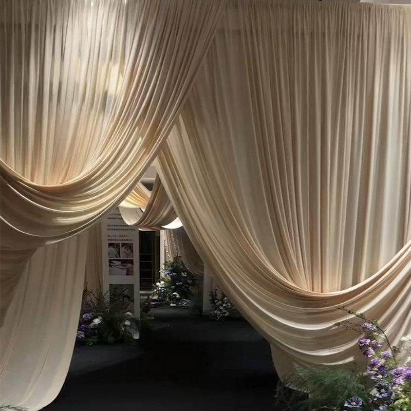 婚庆布幔弹力布吊顶纱幔牛奶丝布幔酒店婚礼舞台背景布婚礼装饰布,淘宝优惠券,粉丝福利购,淘宝优惠卷