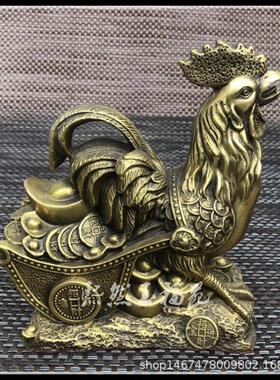 纯铜公鸡拉元宝车摆件铜金钱鸡生肖鸡风水家居装饰工艺品摆件