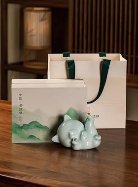 景德镇陶瓷躺着赚钱吉祥猫饰品客厅入口书房桌面工艺品开幕礼品