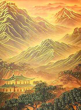 财满金山浮雕描金画2026新款客厅沙发背景墙装饰画办公室山水挂画