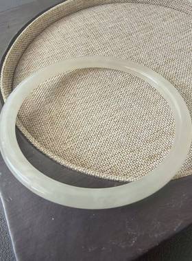 ZB43天然和田玉冰藕粉叮当手镯12.61g内直径58.2mm厚5mm附鉴书