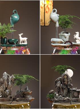 陶瓷古法养鱼缸流水配件自动循环过滤鱼盆鱼缸造景庭院装饰品摆件