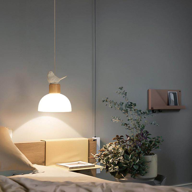 现代简约床头玻璃小吊灯北欧餐厅吧台创意小鸟灯日式侘寂风原木灯,淘宝优惠券,粉丝福利购,淘宝优惠卷