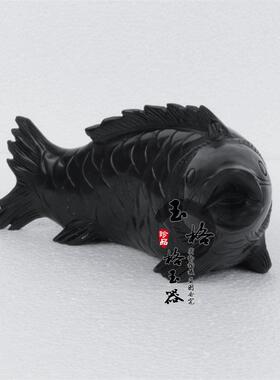 天然黑曜石鲤鱼摆件年年有余黑鱼客厅家居装饰乔迁礼品摆件