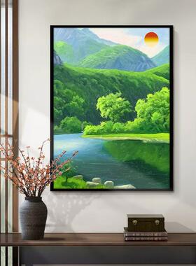山水画聚青山绿水景挂画盆装饰ltao7304画客厅玄风关餐厅竖版办公