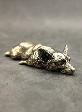 新款直销纯铜威尔士柯基犬黄铜实心趴趴狐家居饰品镇纸创意个性摆
