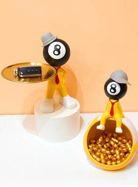 台球桌公仔装饰品桌球糖果盘俱乐部奖品周边黑八摆件开业生日礼物