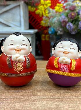 喜庆招财不倒翁小两口新娘新郎创意摆件开运招福桌面摆放结婚送礼