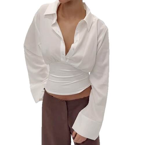 Women's Elegant Long Sleeve Button Front Shirt Blouse - 图3