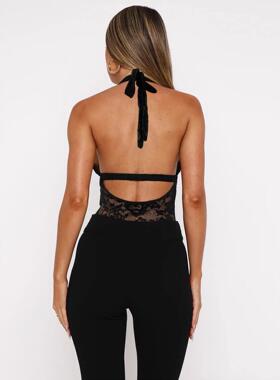 Women's Plain Lace Halter Neck Bodysuit Elegant Fashion