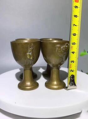复古黄铜仿古做旧福禄寿喜酒杯套装摆件 铜工艺品 文创市集老物件
