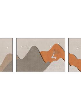 网红厅客抽饰画代景简约鹿装沙发现背墙挂画新款象三联壁画福墙画