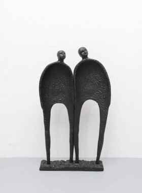 新中式铸铁双人组人物摆件样板房电视柜卧室书房桌面玄关软装饰品