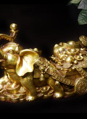 杨铜记 铜金象送宝 工艺品居家店铺装饰品 象拉车 元宝大象