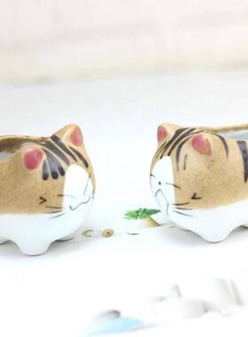 「起司猫多肉盆」新款卡通陶瓷花盆多肉花盆动物派对田园可爱花盆