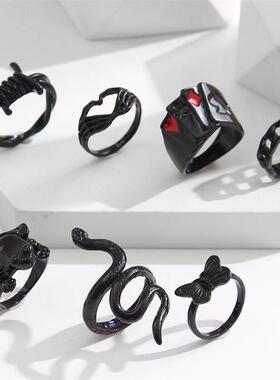 punk rock joint ring set black rings female 戒指女设计感小众