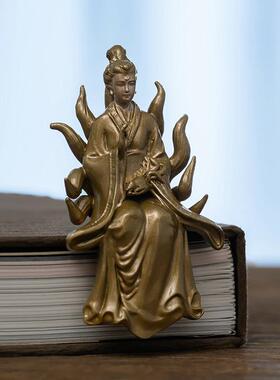 九尾娘娘摆件九姑娘九尾灵狐像黄铜狐狸真身坐姿随身居家桌面装饰