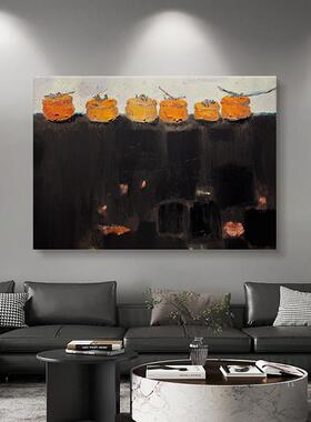 中古风纯手绘油画客厅复古静物挂画玄关水果抽象艺术高级感装饰画