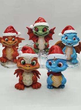 跨境新品圣诞小龙氛围场景布景装饰摆件树脂恐龙雕塑家居桌面摆件