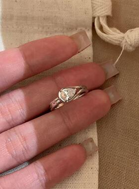 小红书同款水滴钻戒指女ins韩国轻奢小众气质指环欧美开口食指戒