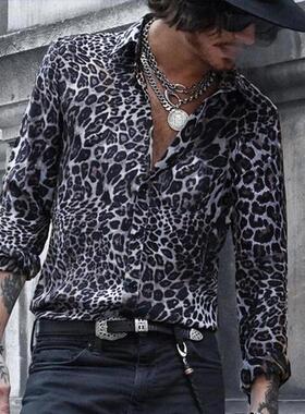 A large number of men's shirt collar printed long sleeved