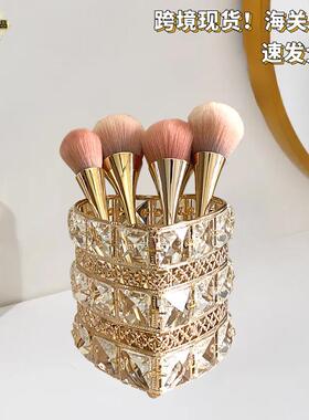 厂价水晶笔筒梳妆台收纳桶金属工艺品装饰摆件化妆刷收纳筒