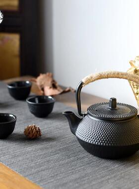 黑色铁壶茶具铁艺托 托盘白沙套装新中式茶室样板间禅意覆古组合