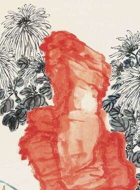 倪田菊石图花挂画轴卷轴IBH鸟画名画饰复制品字画中式书房玄关挂