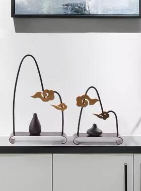 新中式花瓶样板房间橱窗玄关鞋柜客厅茶几台面水墨小长口陶瓷摆件