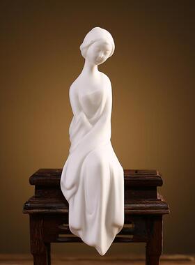 正品意白面瓷仕女人物装饰博古架书创房办公室桌瓷手工摆设陶家居