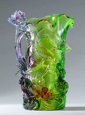 琉璃花瓶鱼荷莲花摆件客厅插花乔迁新居礼品年年有余工艺品