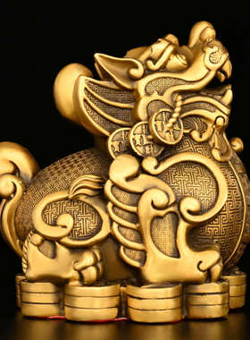 铜貔貅摆件纯铜独角貔恘客厅玄关办公室店铺装饰大号瑞兽飞天皮丘