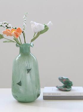 绿色中古玻璃花瓶摆件创意水养客厅电视柜玄关插花装饰品法式琉璃