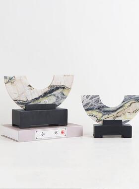 新中式理石平安板扣摆件家居客厅玄柜样关房轻MC-TY-66奢感陈列软