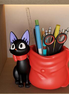 创意可爱黑猫笔筒收纳盒学生书桌面办公室儿童女孩男孩大容量摆件