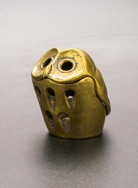 复古黄铜香薰炉铜铸猫头鹰香炉塔香锥香日式杂货迷你香道香插摆件