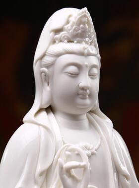 陶瓷南海观音菩萨佛像家用观音坐莲家用款供奉观世音菩萨摆件白瓷