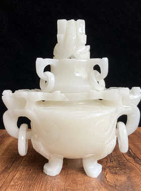 白玉仿古香炉三桌面雕熏香玉装饰客厅天然足石玉鼎摆件玄关炉家居