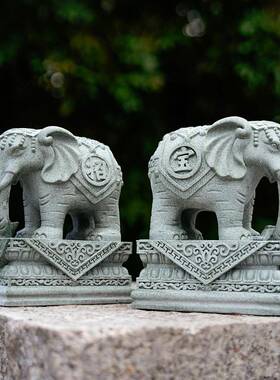 中式石雕大象摆饰一对客厅招财办公桌摆放玄关庭院吸水象工艺礼品