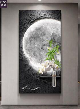 月球玄关装饰画轻奢高级感走廊过道挂画极简立体入户正对门壁画灯