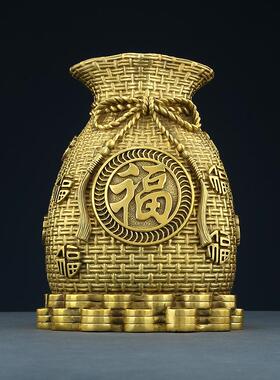 黄铜聚宝盆摆件钱袋存钱罐办公室家居工艺品