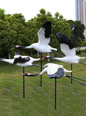 仿真仙鹤摆件户外庭院水池喷水丹顶鹤雕塑玻璃钢动物模型