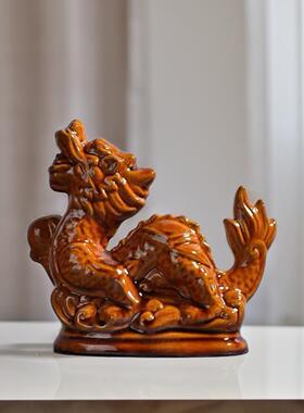 陶瓷黄色十二生全套肖猪马牛羊狗兔鸡龙蛇虎鼠猴摆件生肖生日礼物