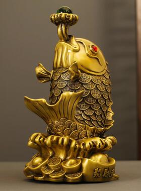 聚财鱼黄铜全铜工艺品摆件居家玄关客厅桌面装饰品办公室摆饰送礼