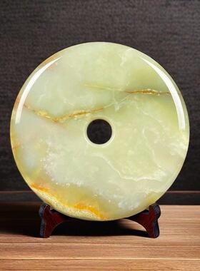 天然玉石平安扣摆件阿富汗玉客厅酒柜装饰品办公室博古架摆件玉璧