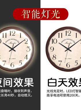 美式实木挂钟客厅家用复古静音时钟卧室挂表时尚创意餐厅大气钟表