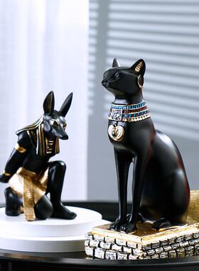 新款直销创意轻奢树脂红酒架斜放埃及阿努比斯狗神猫神摆件酒柜装