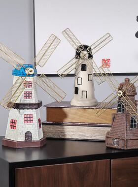 荷兰创意风车模型复古书架小摆件客厅装饰品电视柜柜子书柜摆设