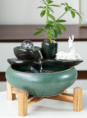 U带来财富和宝藏流水饰品陶瓷循环水景观客厅桌面小喷泉办公室开